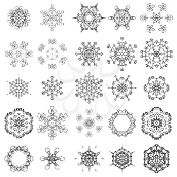 Round Geometric Ornaments Set Isolated on White Background