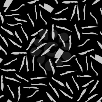 Silhouettes Knives Seamless Pattern on Black. Kitchen Accessories. Bladed Weapons Collection