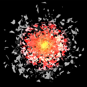 Explosion Cloud of Grey Pieces on Black Background. Sharp Particles Randomly Fly in the Air.