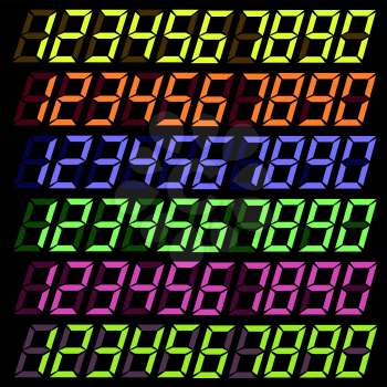 Set of Colorful Digital Numbers Isolated on Dark Background.