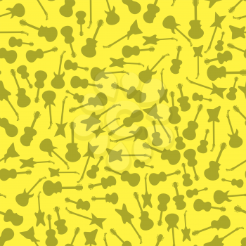 Musical Background. Guitar Silhouettes Seamless Pattern on Yellow