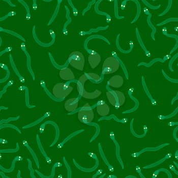 Set of Green Snakes Seamless Pattern on Green. Animal Background