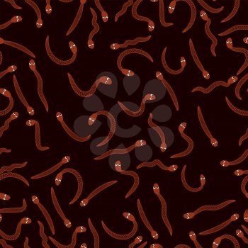 Red Worms for Fishing Seamless Pattern on Black. Animal Bloodworms Background.