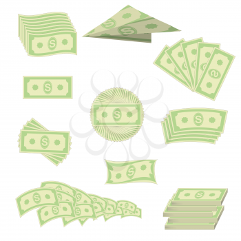 Set of Paper Dollars Isolated on White Background. American Banknotes. Cash Money. US Currency