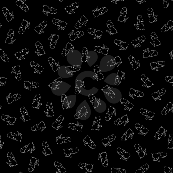 Hippopotamus Seamless Drawing Pattern on Black. Animal Cartoon Background