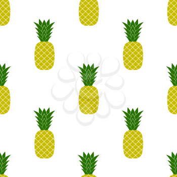 Fresh Ripe Pineapple Seamless Pattern on White. Tropical Fruit Background.