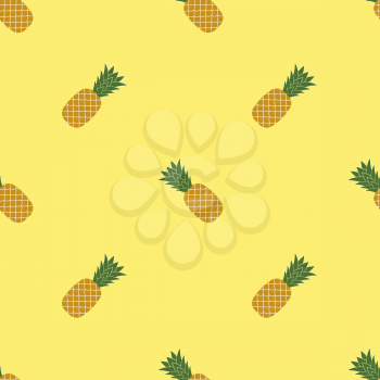 Fresh Ripe Pineapple Seamless Pattern on Yellow. Tropical Fruit Background.