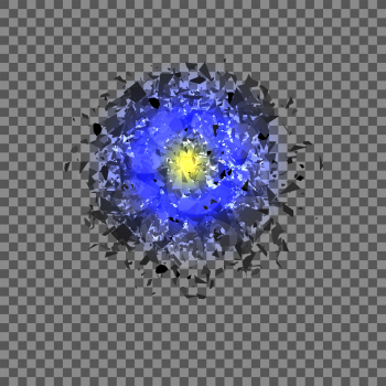 Blue Explosion Cloud of Grey Pieces on Checkered Background. Sharp Particles Randomly Fly in the Air.