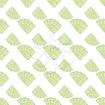 Set of Paper Dollars Seamless Pattern on White Background. American Banknotes. Cash Money. US Currency