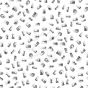 Grunge Letters Seamless Pattern on White. Alphabet Background.