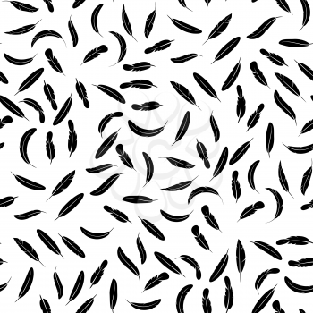 Feather Silhouette Collection Isolated on White Background. Seamless Pattern