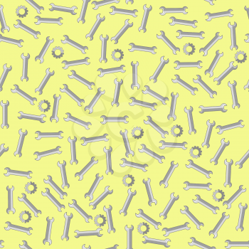 Steel Wrench Gear Seamless Pattern on Yellow. Industrial Background