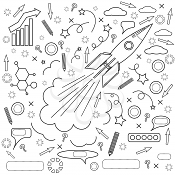 Rocket Icon Isolated on White Background. Concept of Success, Start Up, Initiatives, Team Work. Lines Design