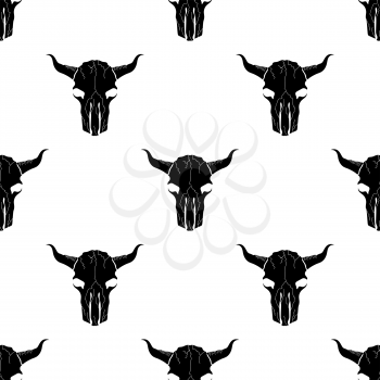Bull Skull Silhouette Seamless Pattern. Animal Background.