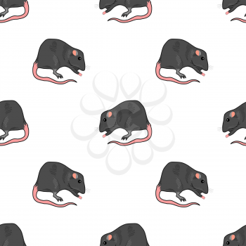 Domestic Rats Isolated on White Background. Rodent Seamless Pattern