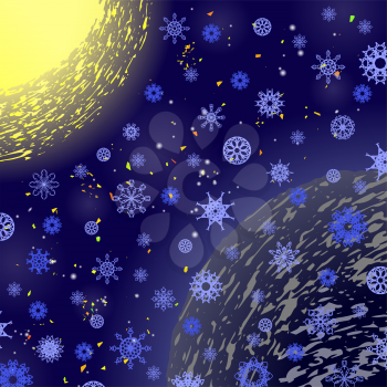 Winter Snowflake Blue Pattern. Christmas Background. Sun and Earth