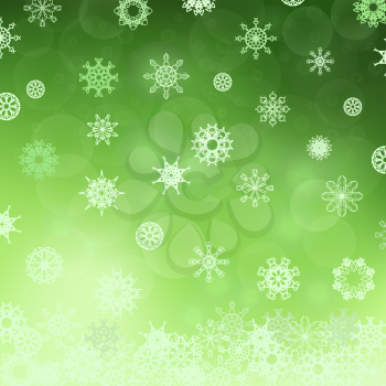 Winter Snowflake Green Pattern. Christmas Snow Background