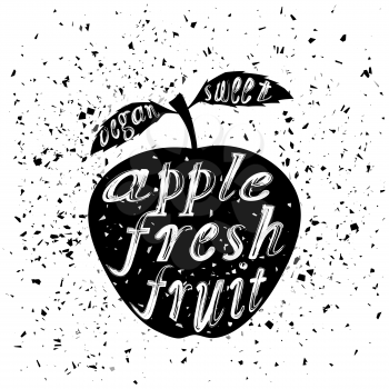 Apple Icon Typography Design on White Grunge Background. Vintage Fruit Poster, Banner, Logo or Label  with Lettering