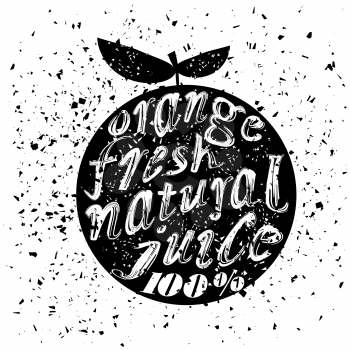 Orange Icon Typography Design on White Grunge Background. Vintage Fruit Poster, Banner, Logo or Label  with Lettering