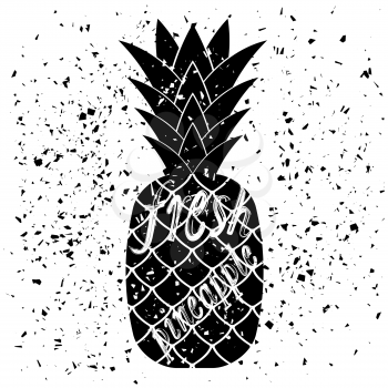 Pineapple Icon Typography Design on White Grunge Background. Vintage Fruit Poster, Banner, Logo or Label  with Lettering