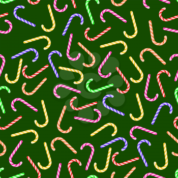 Colorful Candy Cane Seamless Pattern on Green Background