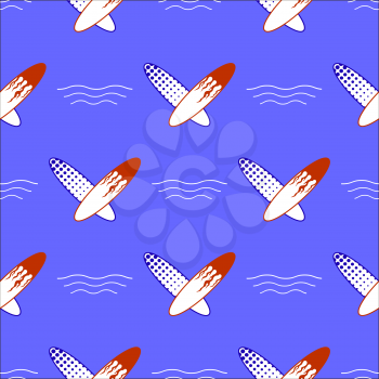 Set of Surfboards Isolated on Blue Background. Seamless Sport Pattern