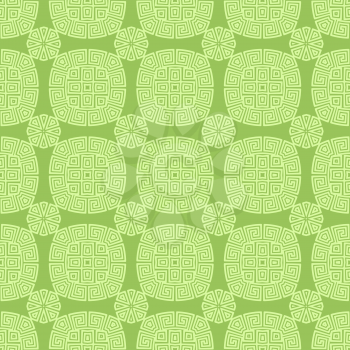 Green Seamless Geometric Greek Ornament. Square Wave Forms in Greek Style.
