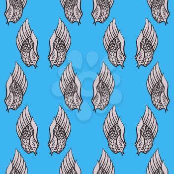 Feather Wings Seamless Pattern on Blue Background