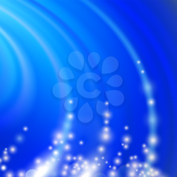 Abstract Blue Blurred Wave Background with Light Particles