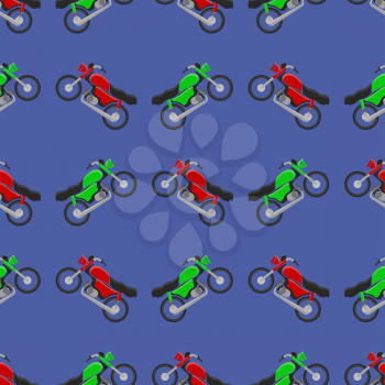 Red Green Sport Bike Seamless Pattern on Blue Background