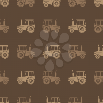 Tractor Icon Seamless Pattern on Brown Background. Agricultural Transport for Farm