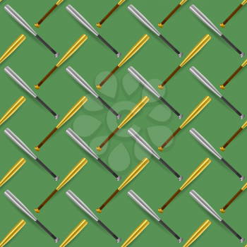 Baseball Sport Inventory Seamless Pattern Isolated on Green Background.