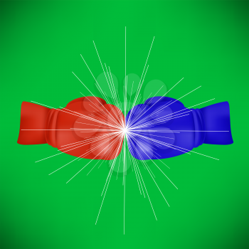 Red Blue Sport Boxing Glove Isolated on Green Gradient Background
