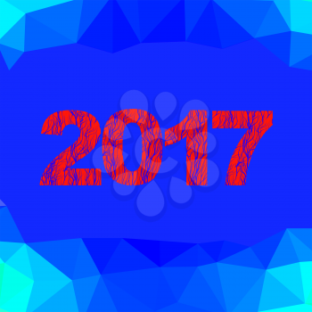 Christmas Banner. 2017 New Year Poster on Blue Polygonal Crystal Winter Background