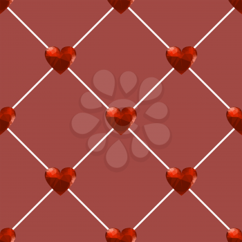 Seamless Polygonal Hearts Pattern Isolated on Red Background