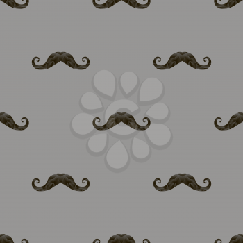 Black Hairy Mustache Silhouettes Seamless Pattern on Grey Background