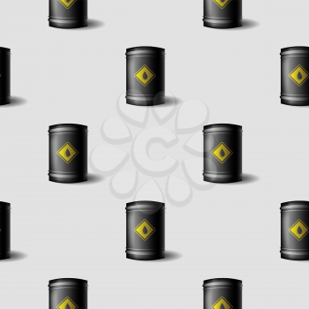 Black Metal Oil Barrels Seamless Pattern on Grey Background