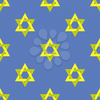 Yellow Star of David Isolated on Blue Background. Seamless Pattern