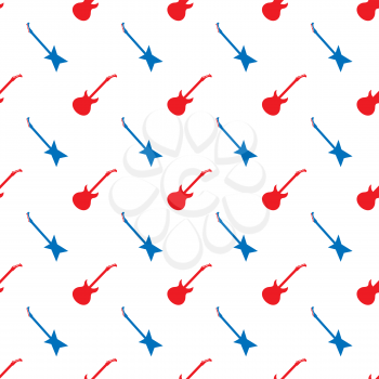 Red Blue Guitar Silhouettes Seamless Pattern on White Background