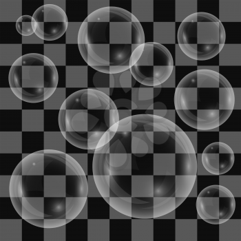Transparent Soap Bubbles Isolated on Checkered Background