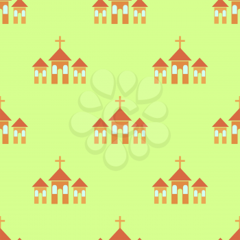 Religion Icons Isolated on Green Background. Seamless Pattern