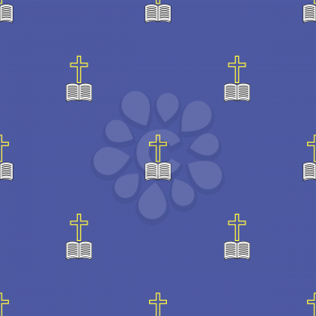 Religion Icons Isolated on Blue Background. Seamless Pattern