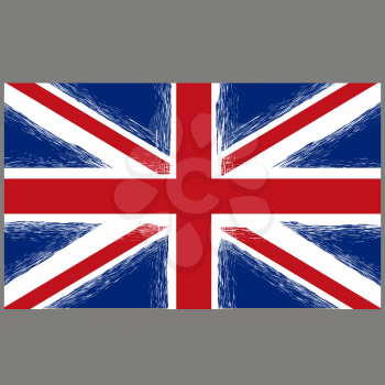 Grunge Flag of United Kingdom on Grey Background. English Symbol of Independence.
