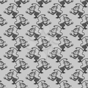 Cartoon Monkey Seamless Pattern on Grey Background
