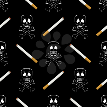 Burning Cigarette and Skull Seamless Pattern on Black Background