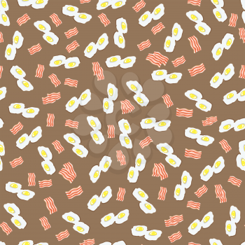 Fried Eggs and Bacon Seamless Pattern on Brown Background.