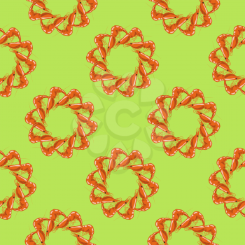 Cooked Red Shrimps Seamless Pattern on Green Background. Exquisite Sea Food.