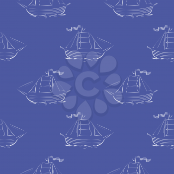 Sea Ships Silhouettes Seamless Pattern. Sailing Boat Background