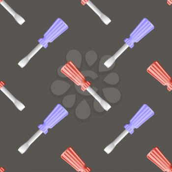Colored Screwdriver Seamless Pattern on Grey Background