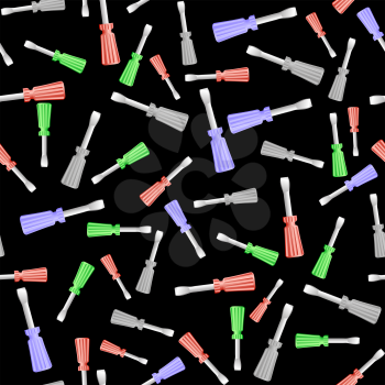 Colored Screwdriver Seamless Pattern on Black Background